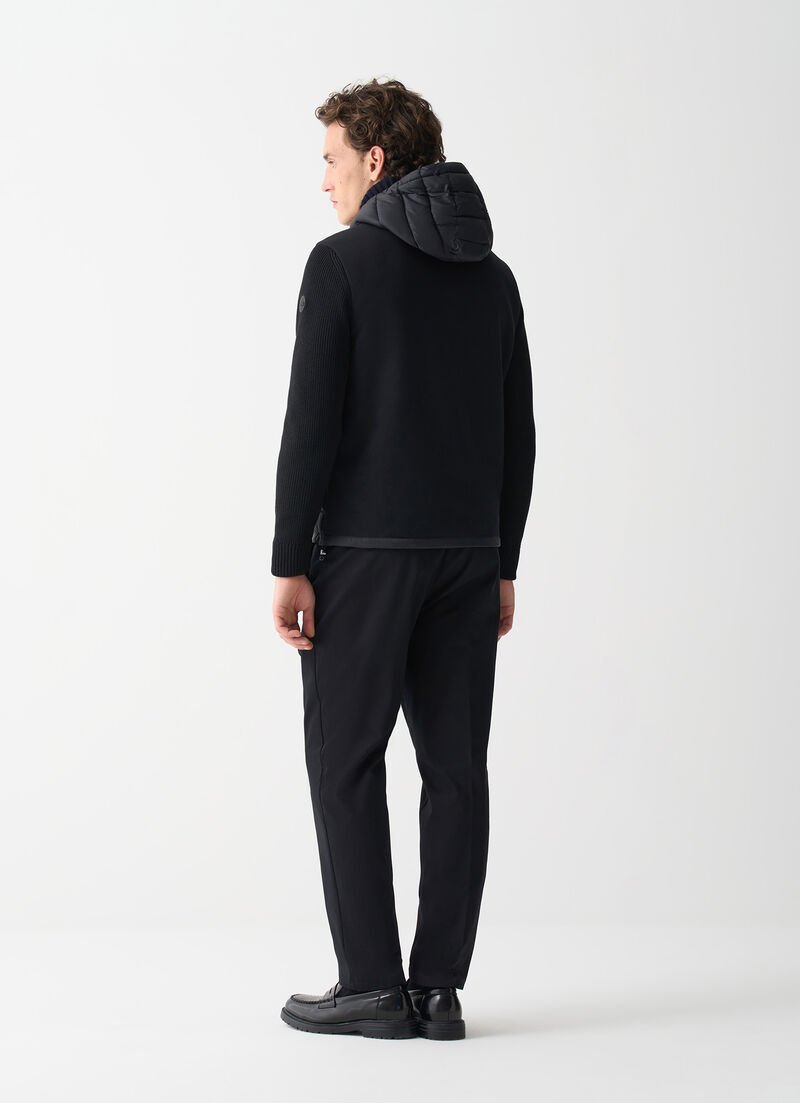 Hooded jacket with knit sleeves