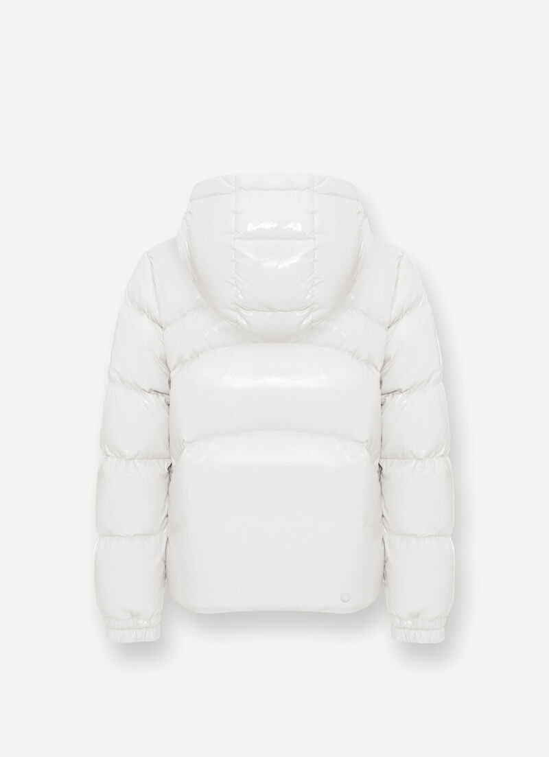 Glossy hooded down jacket