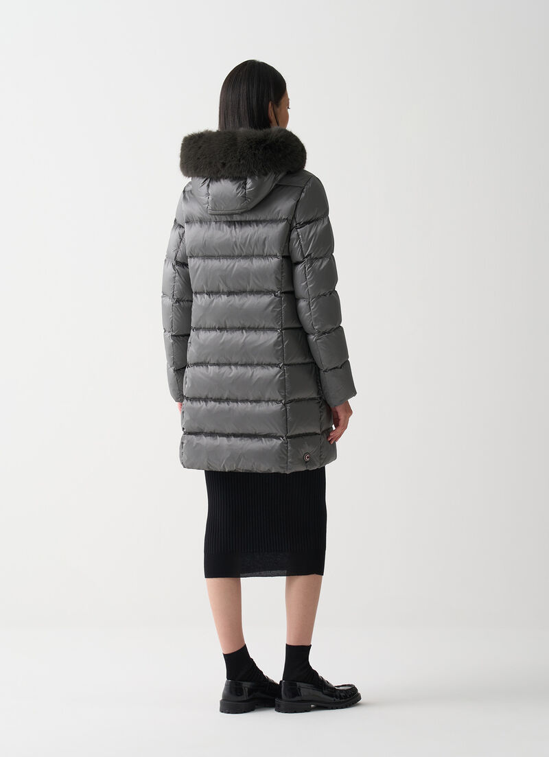 Long down jacket with faux fur