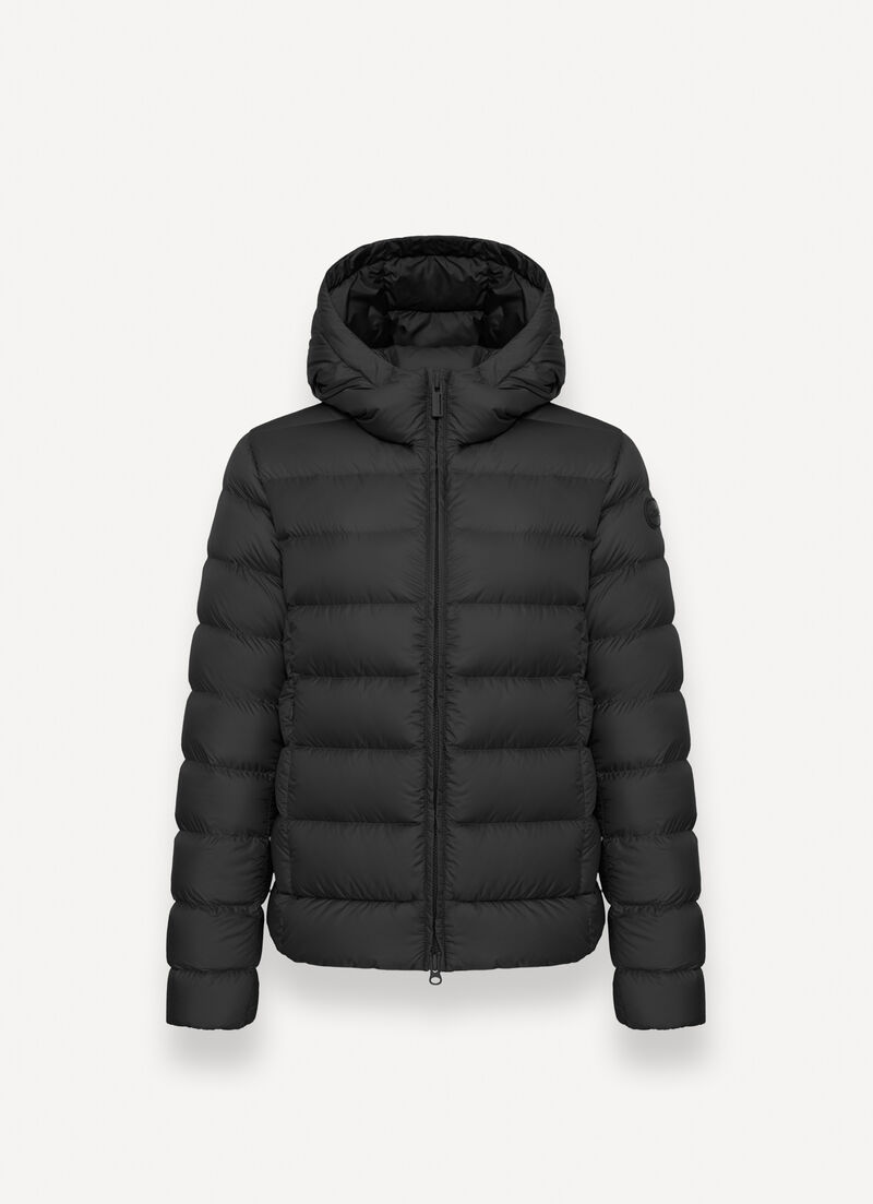 Hooded opaque down jacket