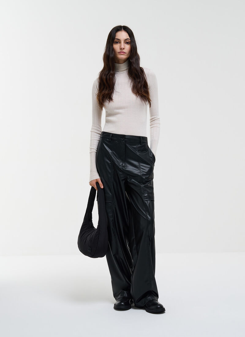Faux leather cargo trousers