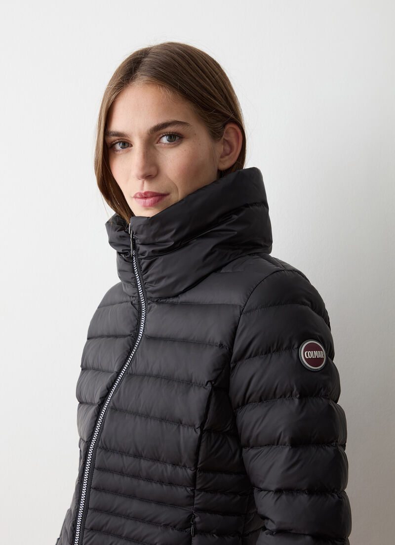 Fitted down jacket with knit cuffs