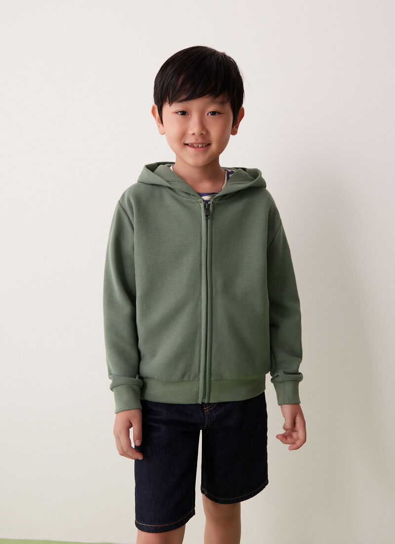 Full-zip piqué sweatshirt