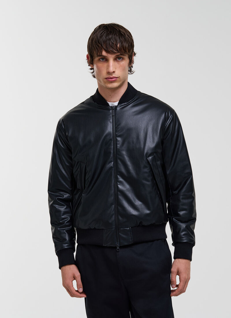 Faux leather bomber jacket