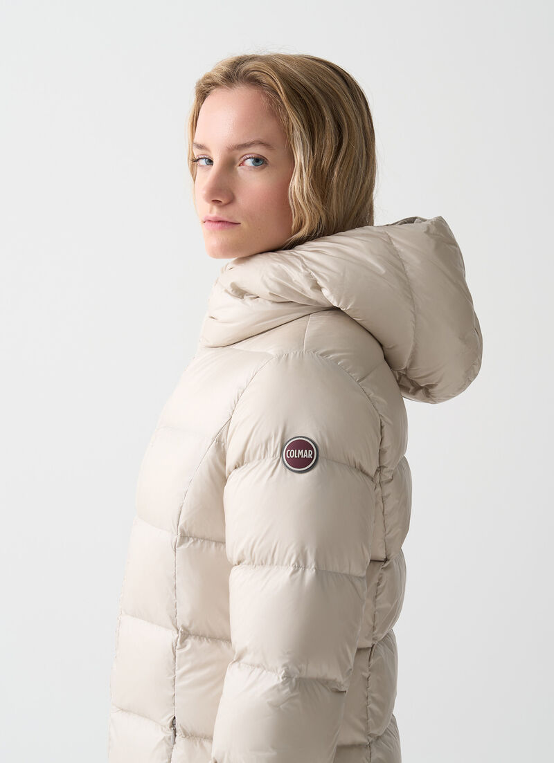 Long down jacket with hood