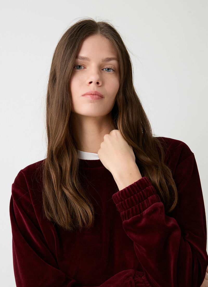 Velvet sweatshirt with stretch band