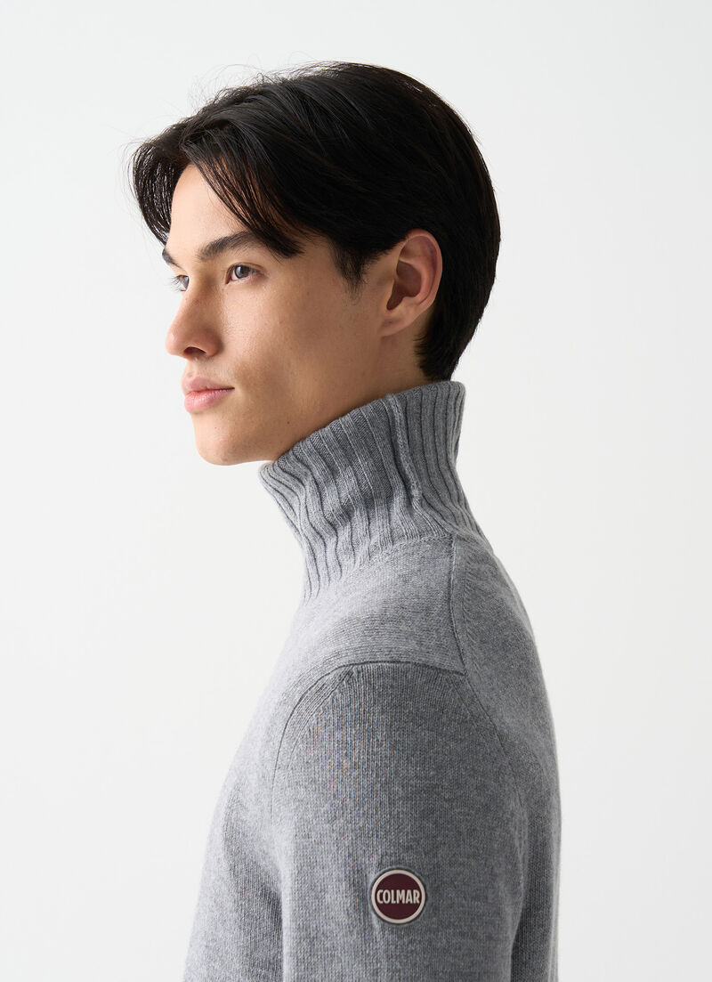 Branded wool polo-neck pullover