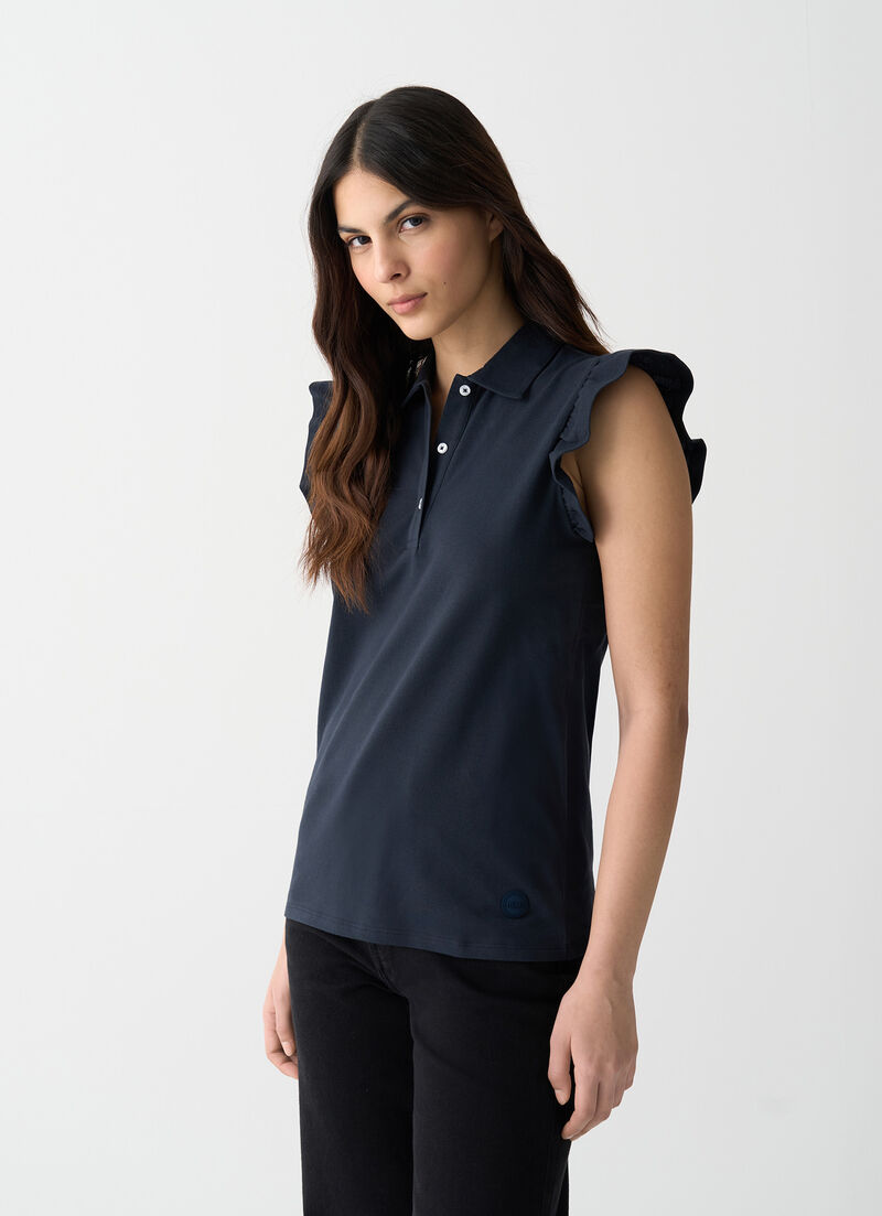 Piqué polo-shirt with ruches