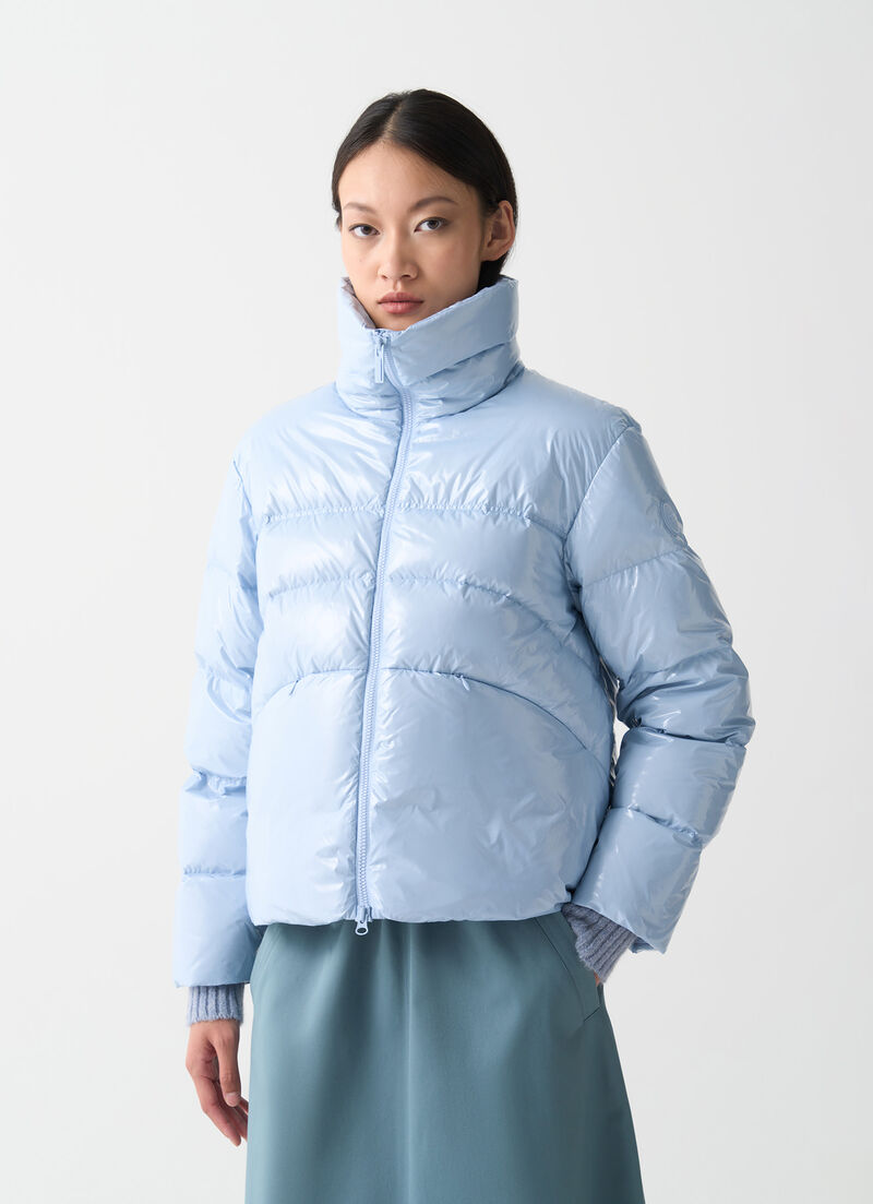 Glossy down jacket with high collar