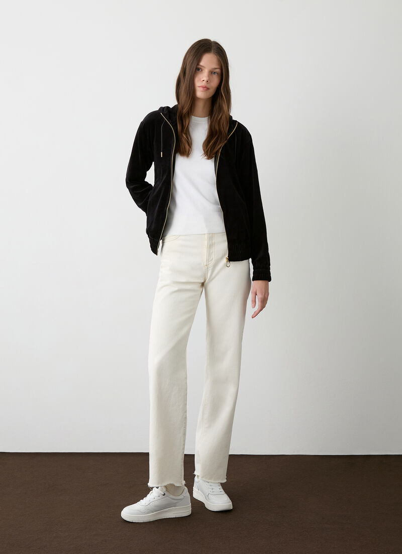 Velvet sweatshirt with zip