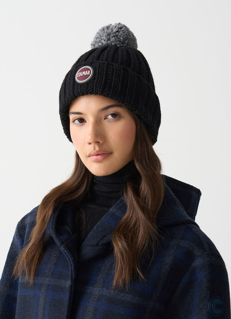 Unisex rib-knit hat with pom-pom