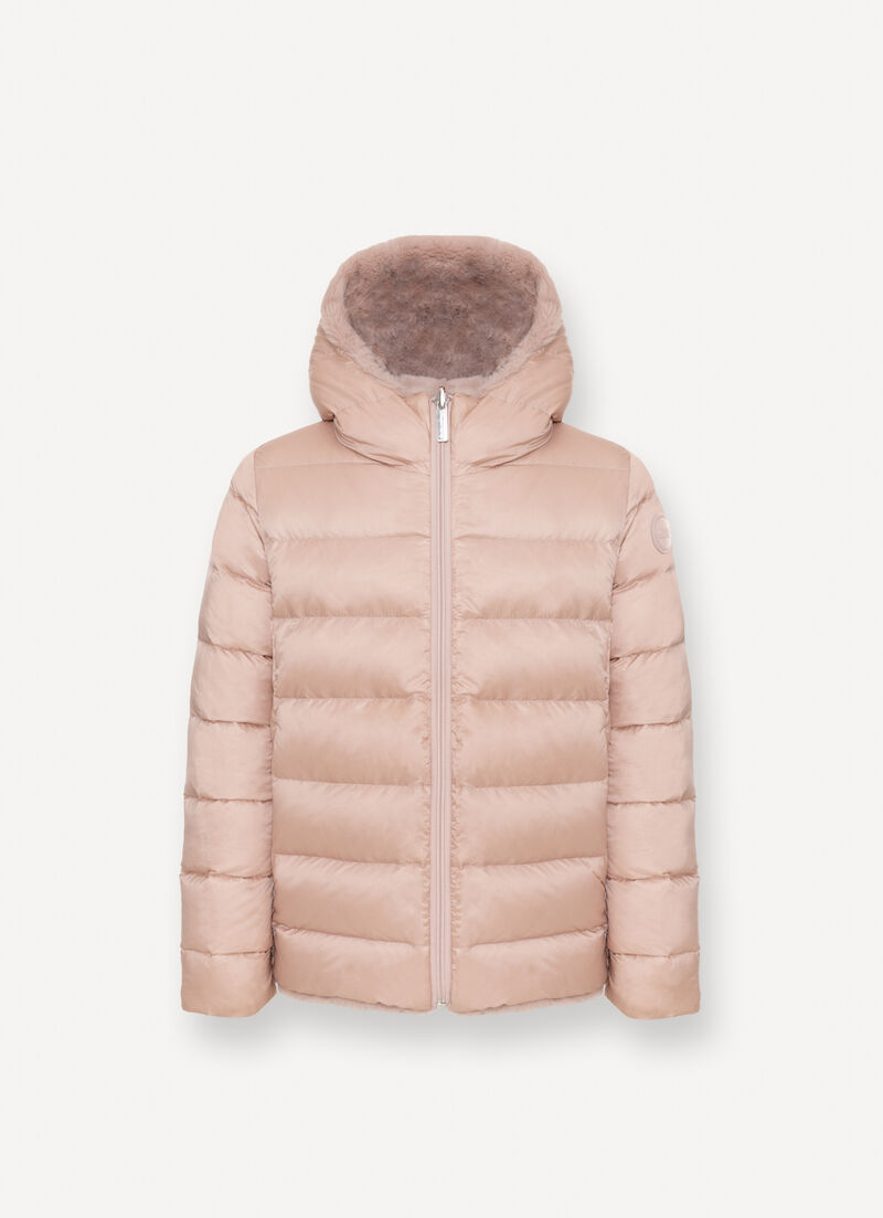 Reversible faux fur down jacket