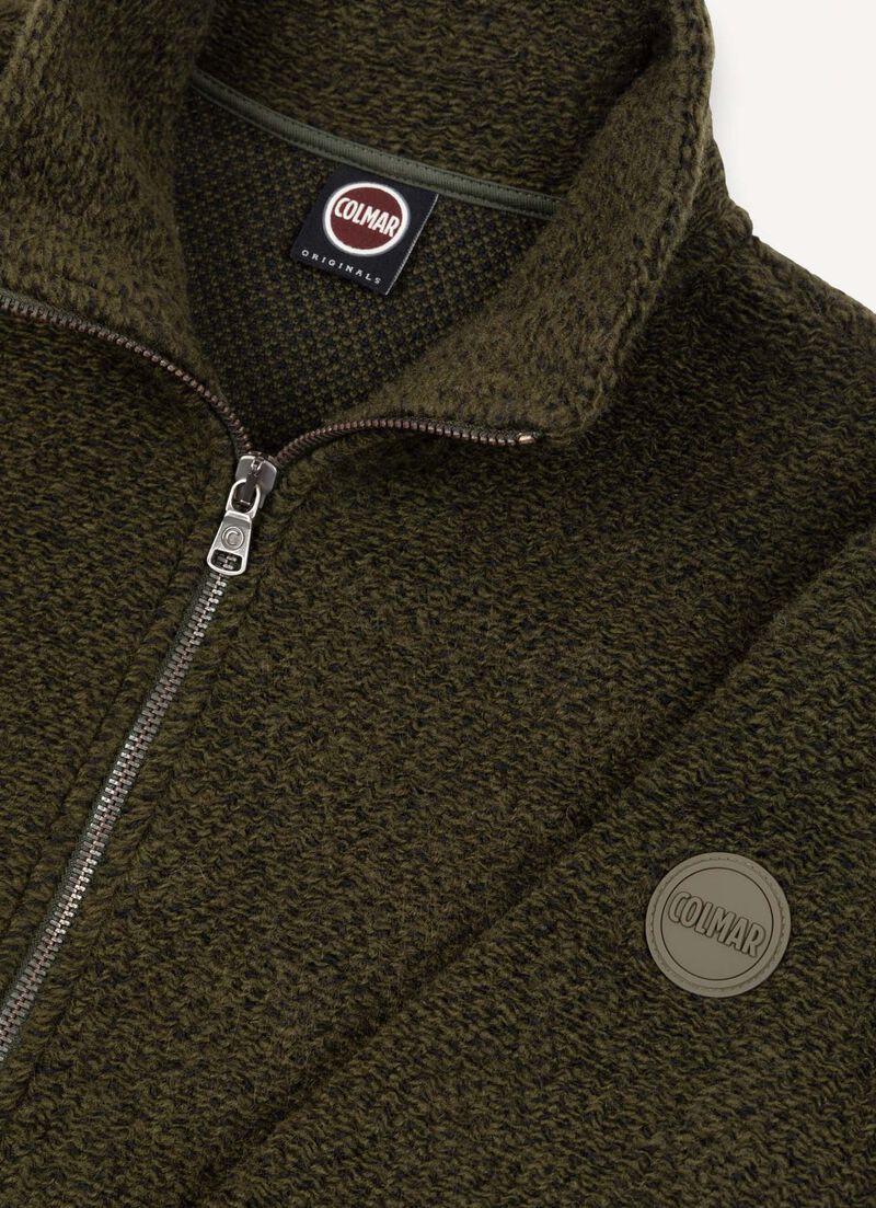 Zip-up wool sweatshirt with knit effect