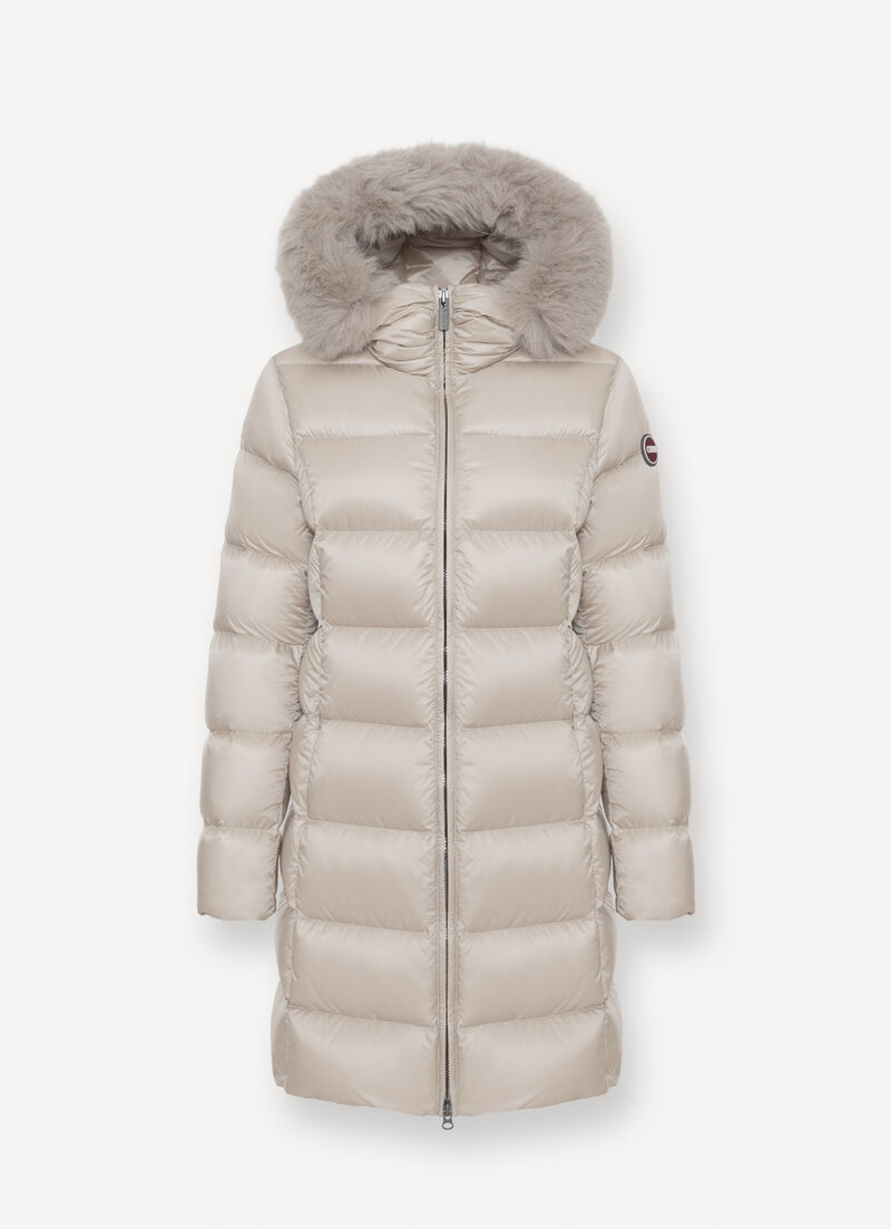 Long down jacket with faux fur