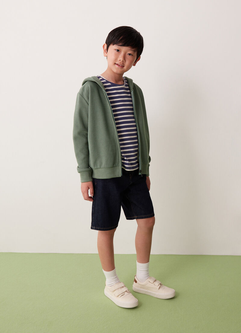 Full-zip piqué sweatshirt