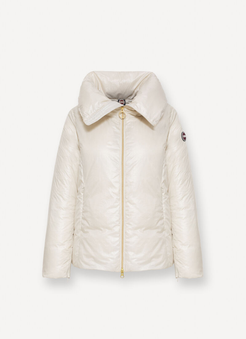 Marbled-effect down jacket with maxi-collar