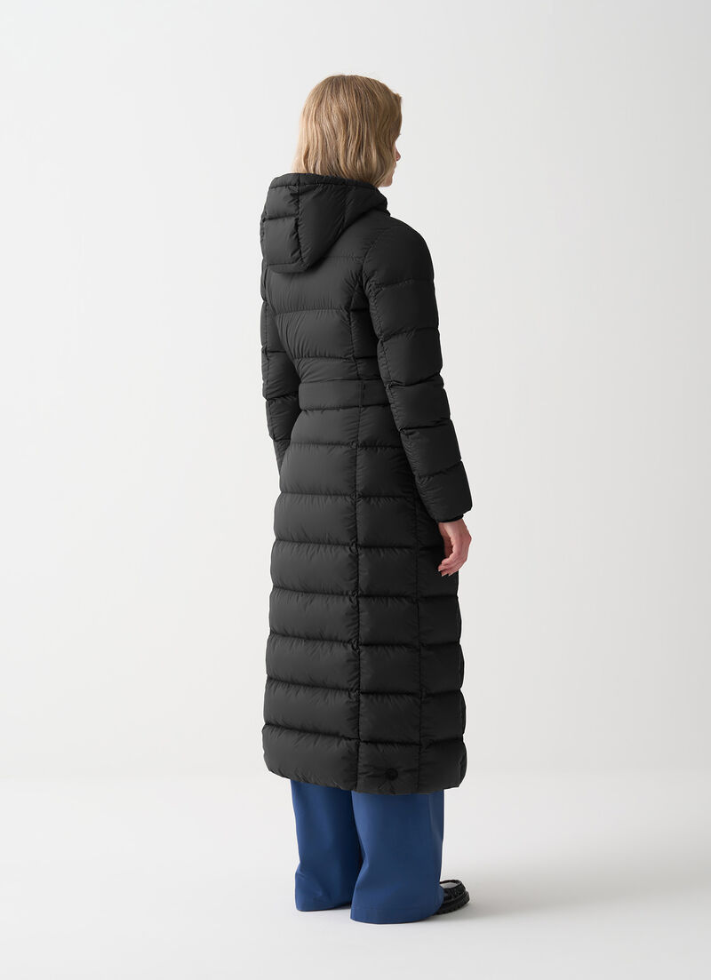 Long matte down jacket with belt