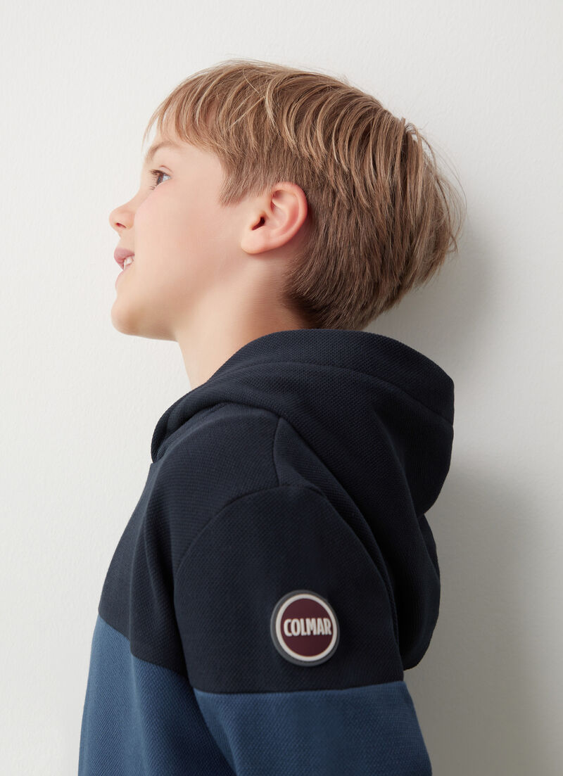 100% cotton piqué hooded sweatshirt