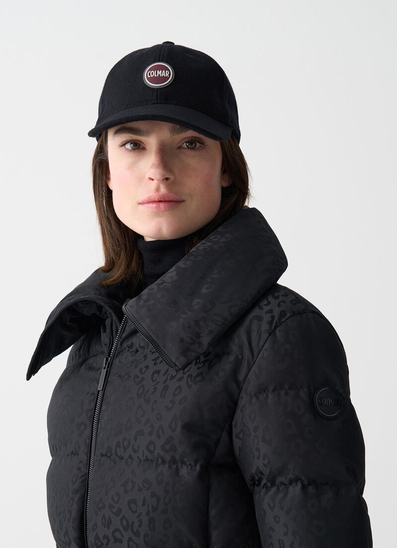 Animal print down jacket with belt