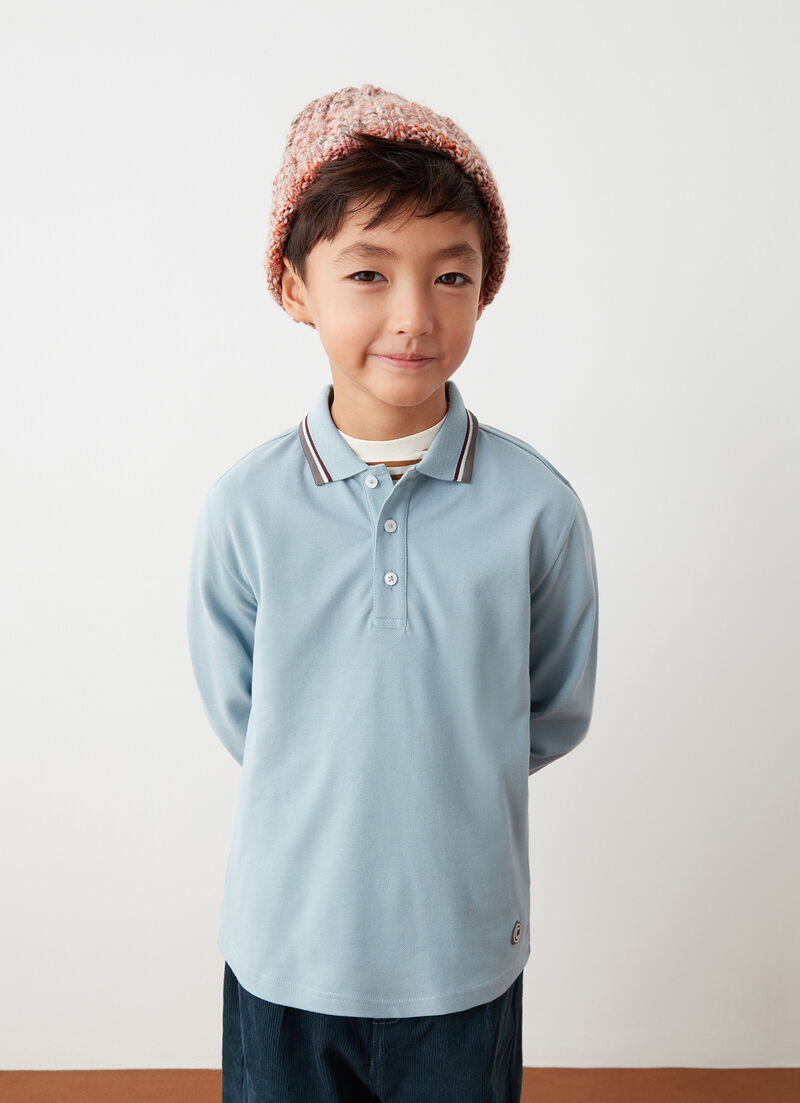 Long-sleeved polo shirt in stretch piqué