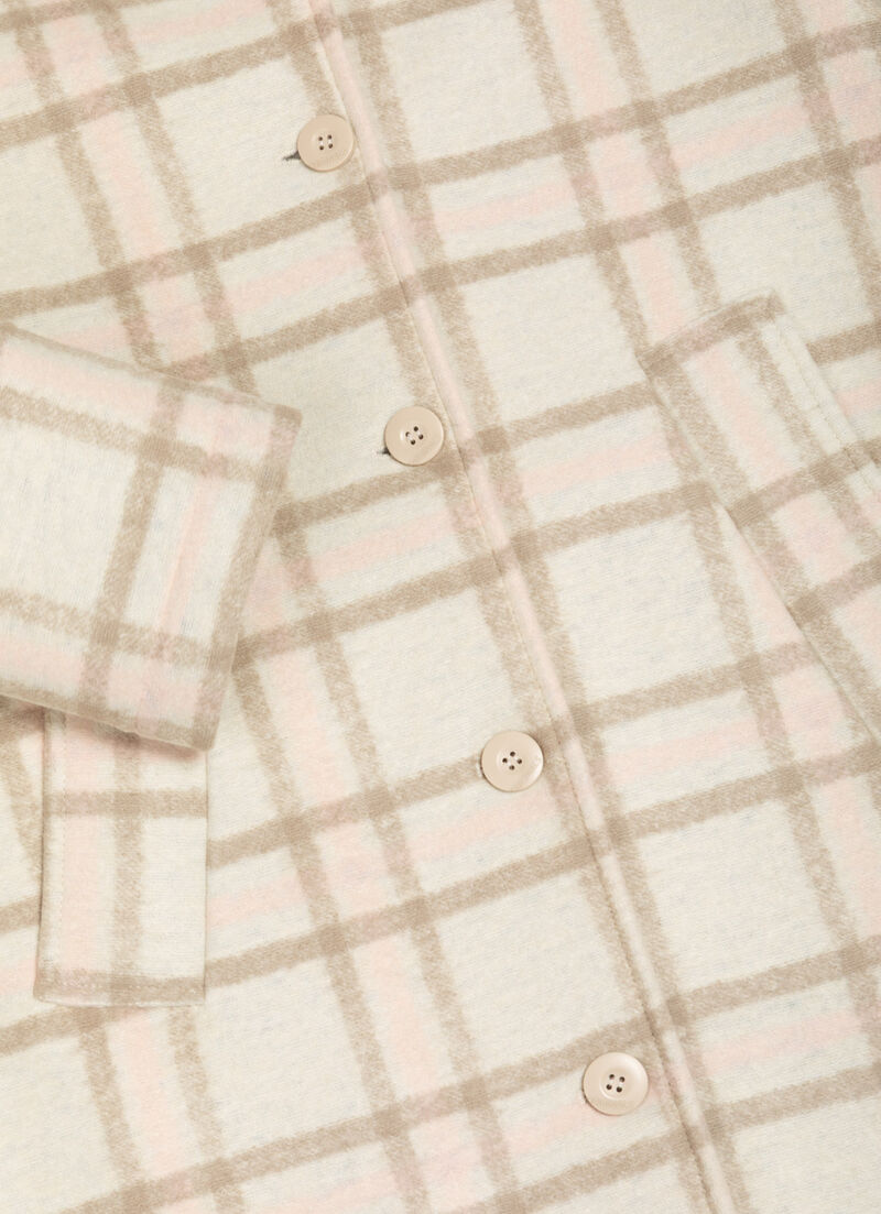 Long check hooded coat