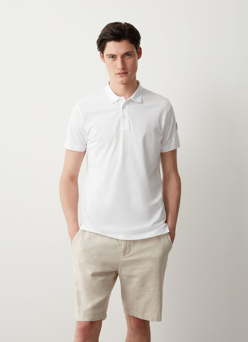 Stretch piqué cotton polo shirt