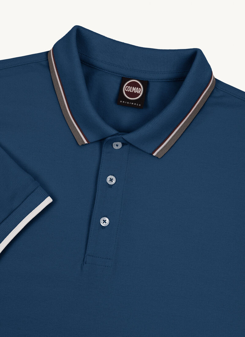 Piqué polo shirt with stripes on the collar