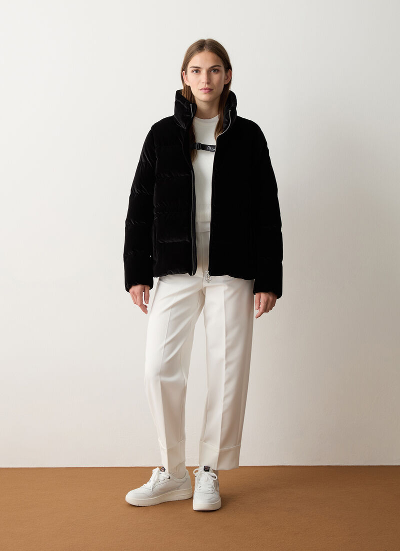 Stretch velvet down jacket