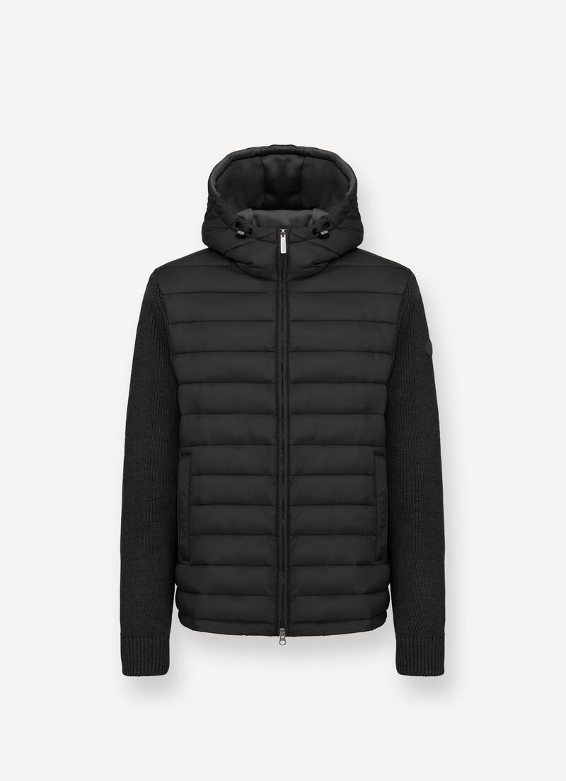Hooded jacket with knit sleeves