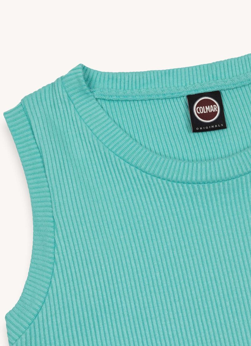 Sleeveless top in ribbed viscose blend fabric
