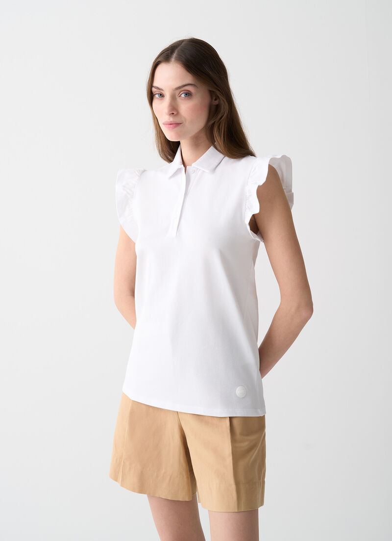 Piqué polo-shirt with ruches