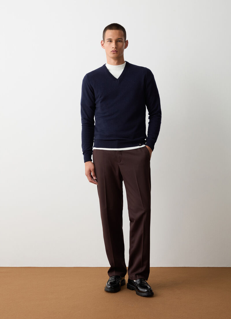 Cashmere stockinette-stitch V-neck pullover