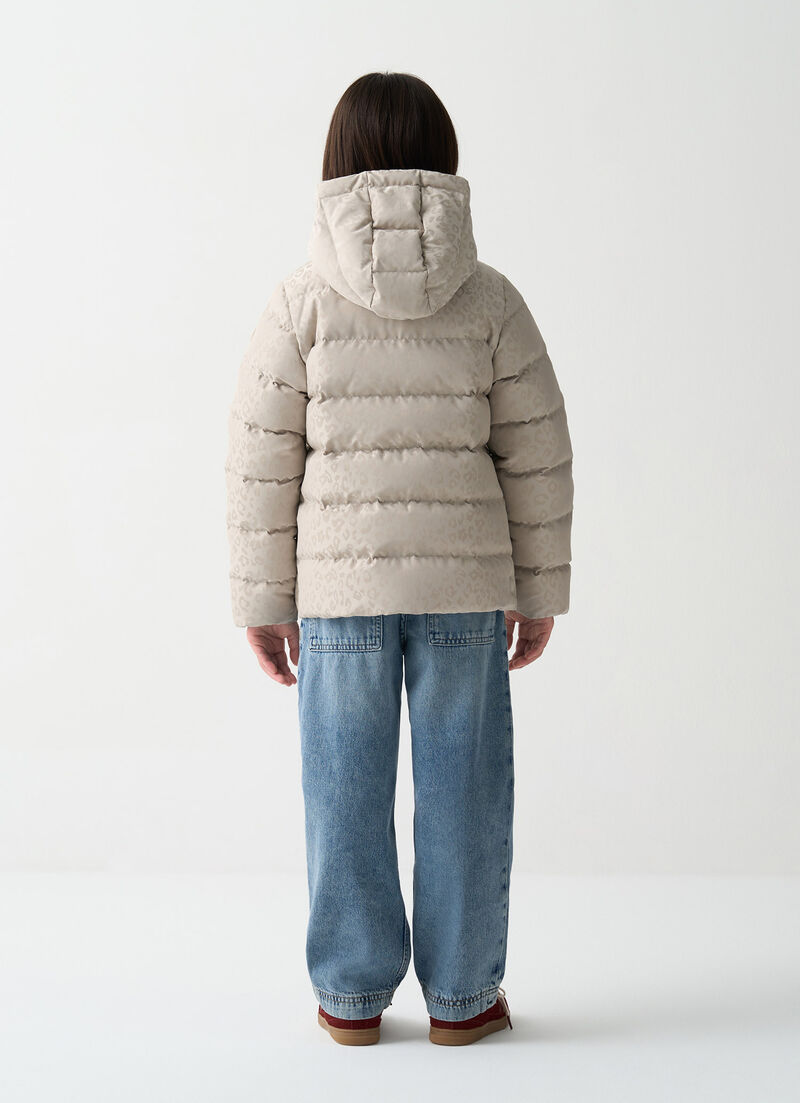 Animal-print hooded down jacket