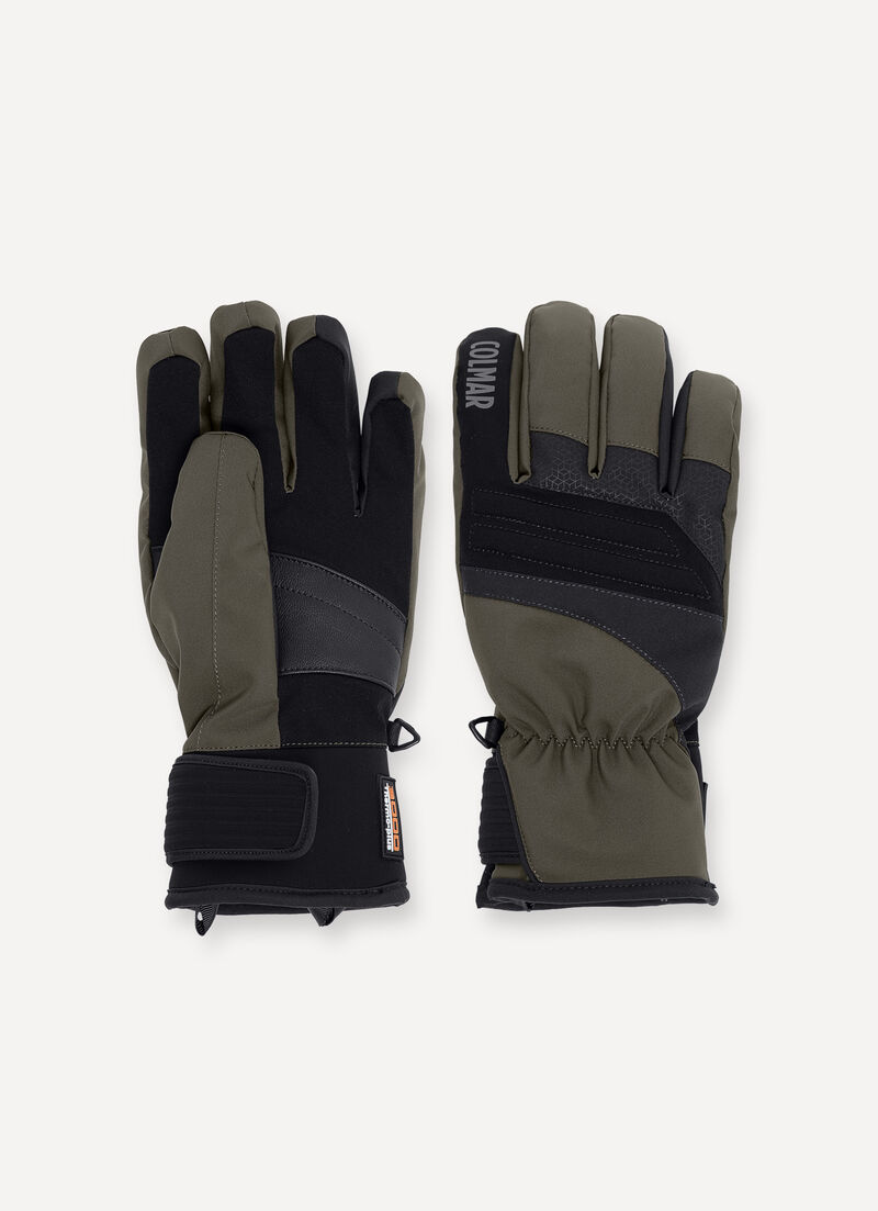 Ski gloves with leather inserts