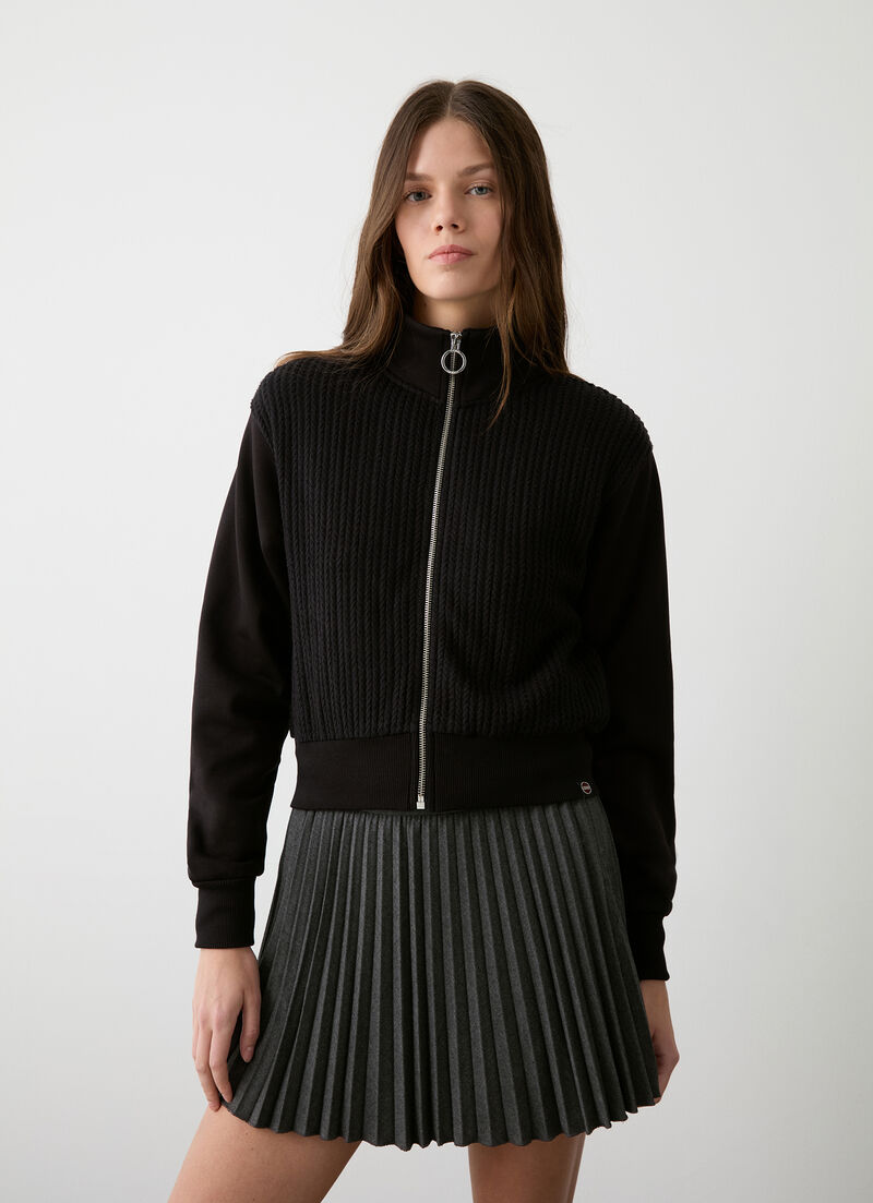 Cable-knit zip-up sweatshirt