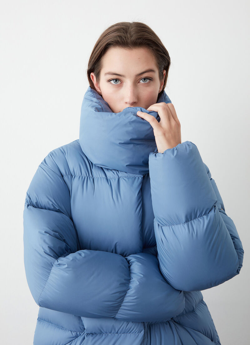 Long oversized down jacket with maxi-collar