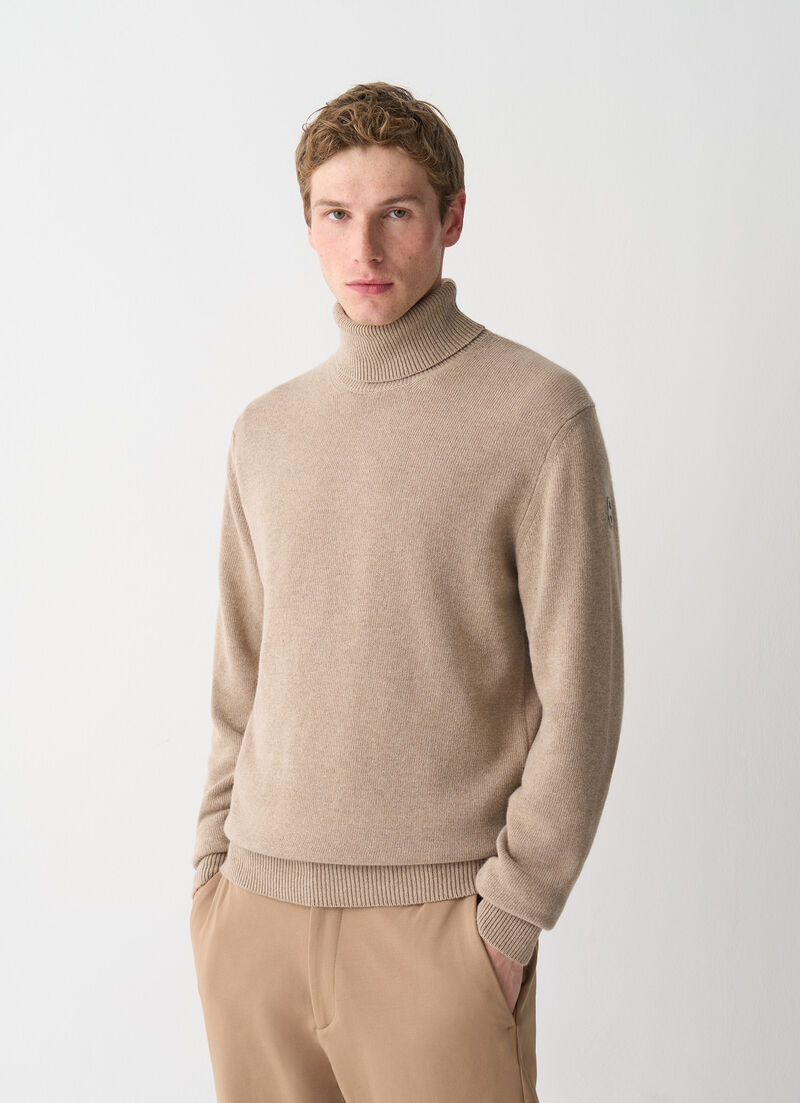 Branded wool polo-neck pullover