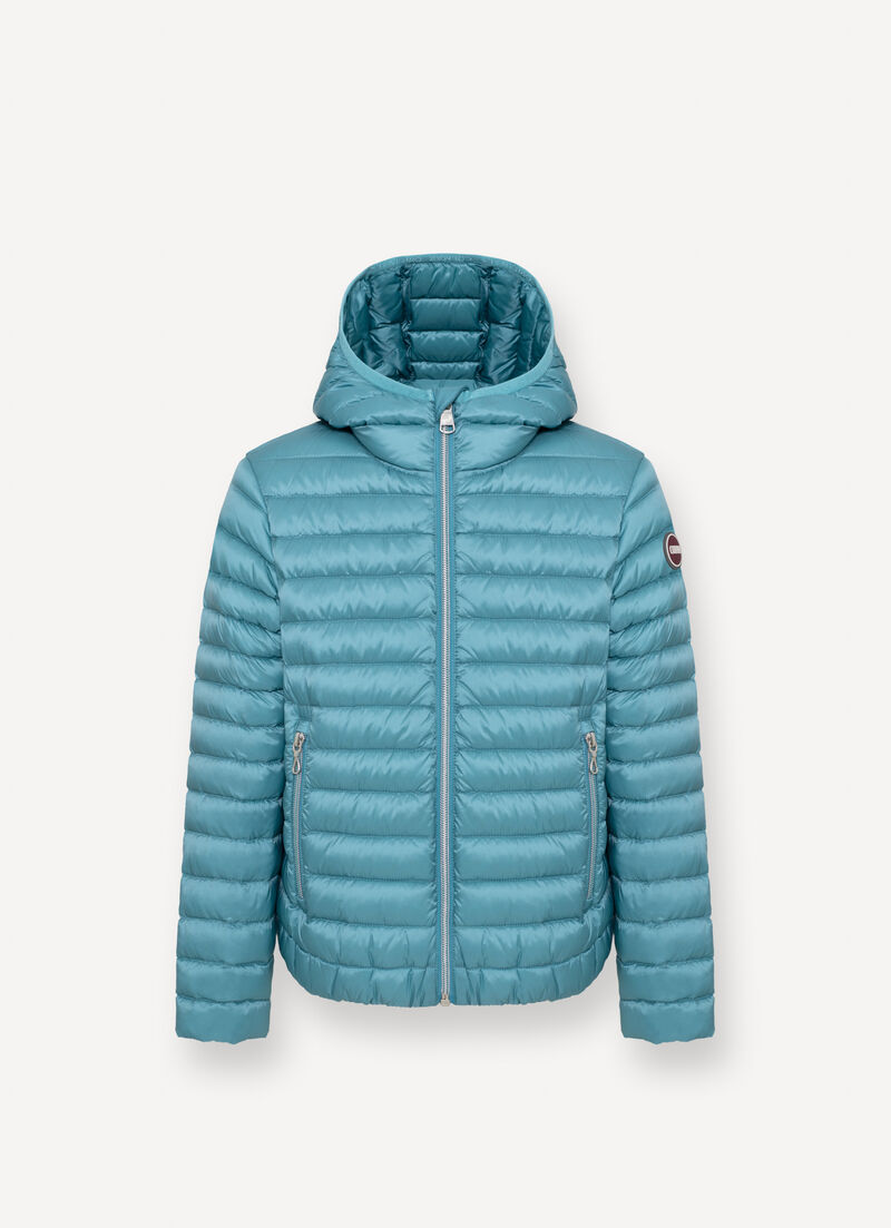 Down jacket with elasticated hem