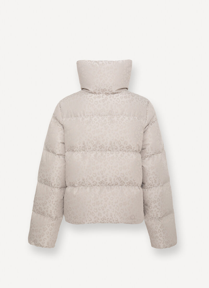 Animal-print down jacket with maxi-collar