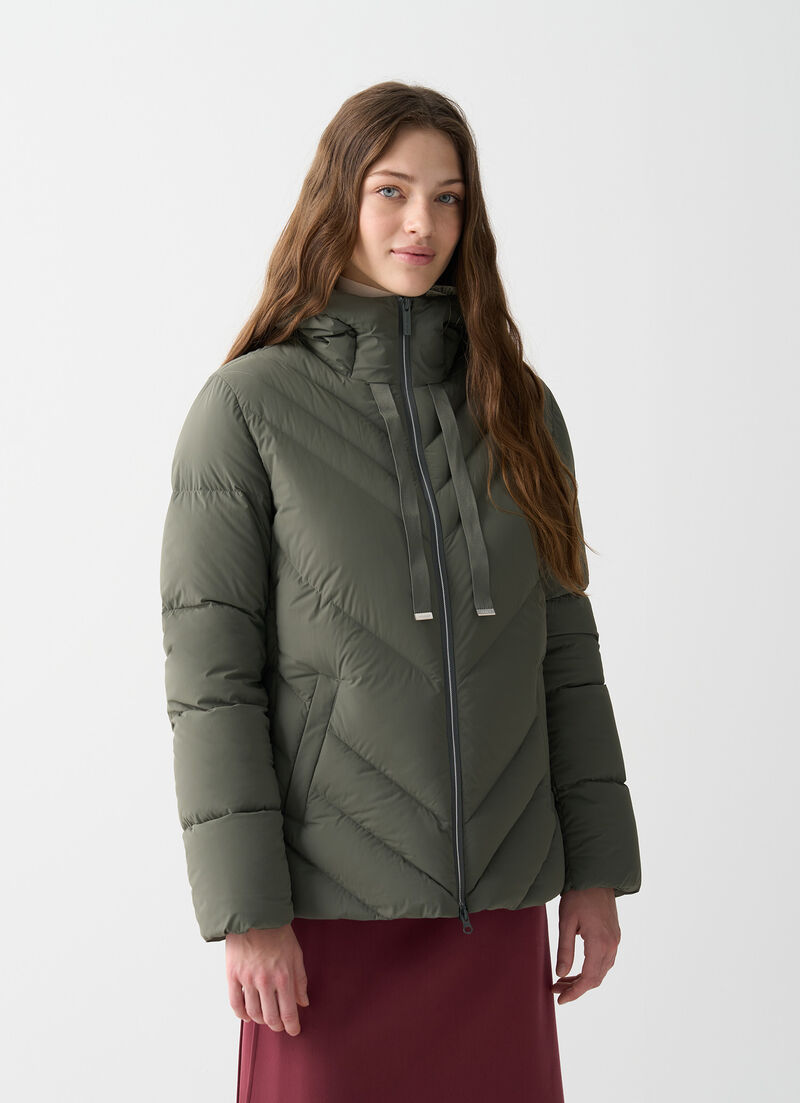 Stretch down jacket with drawstring