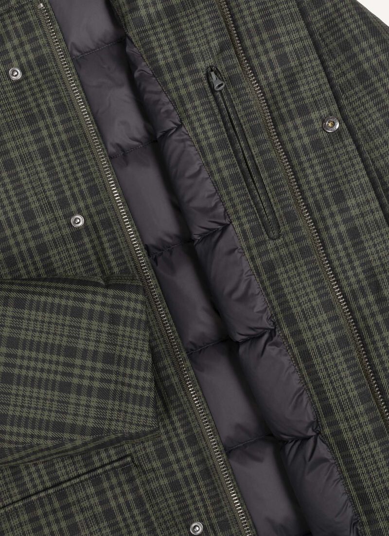 Long check down jacket with hood