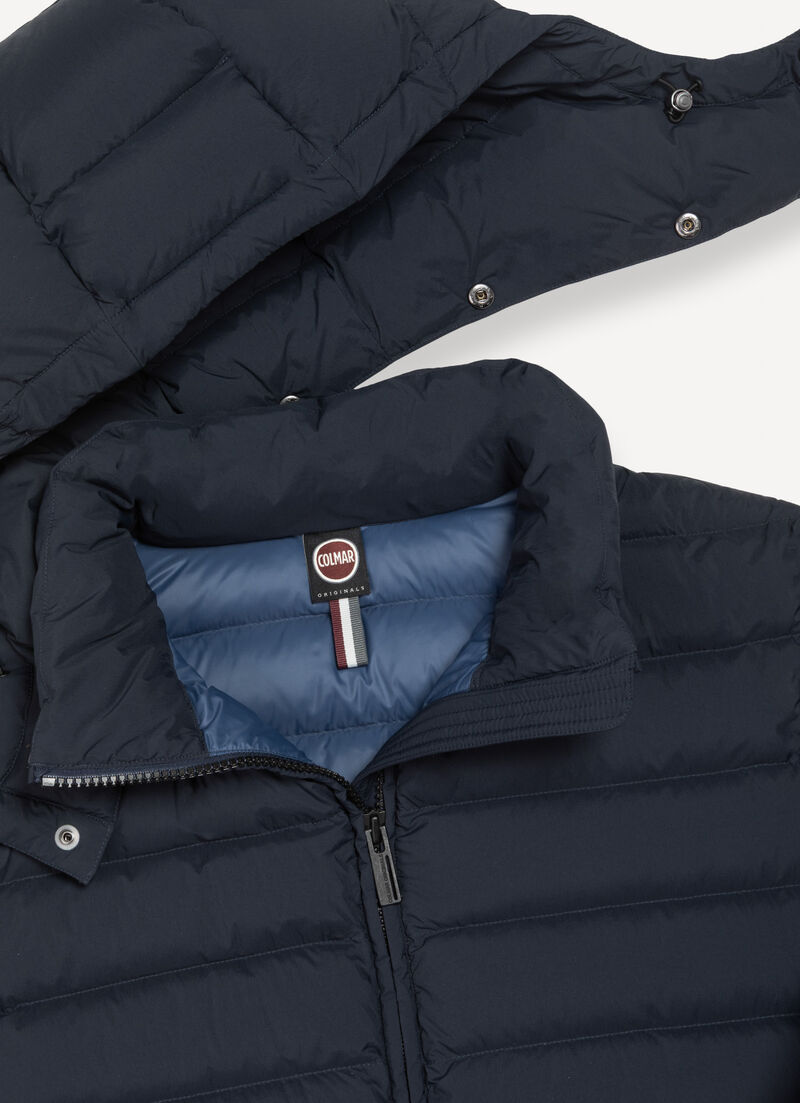Quilted down jacket with side slits