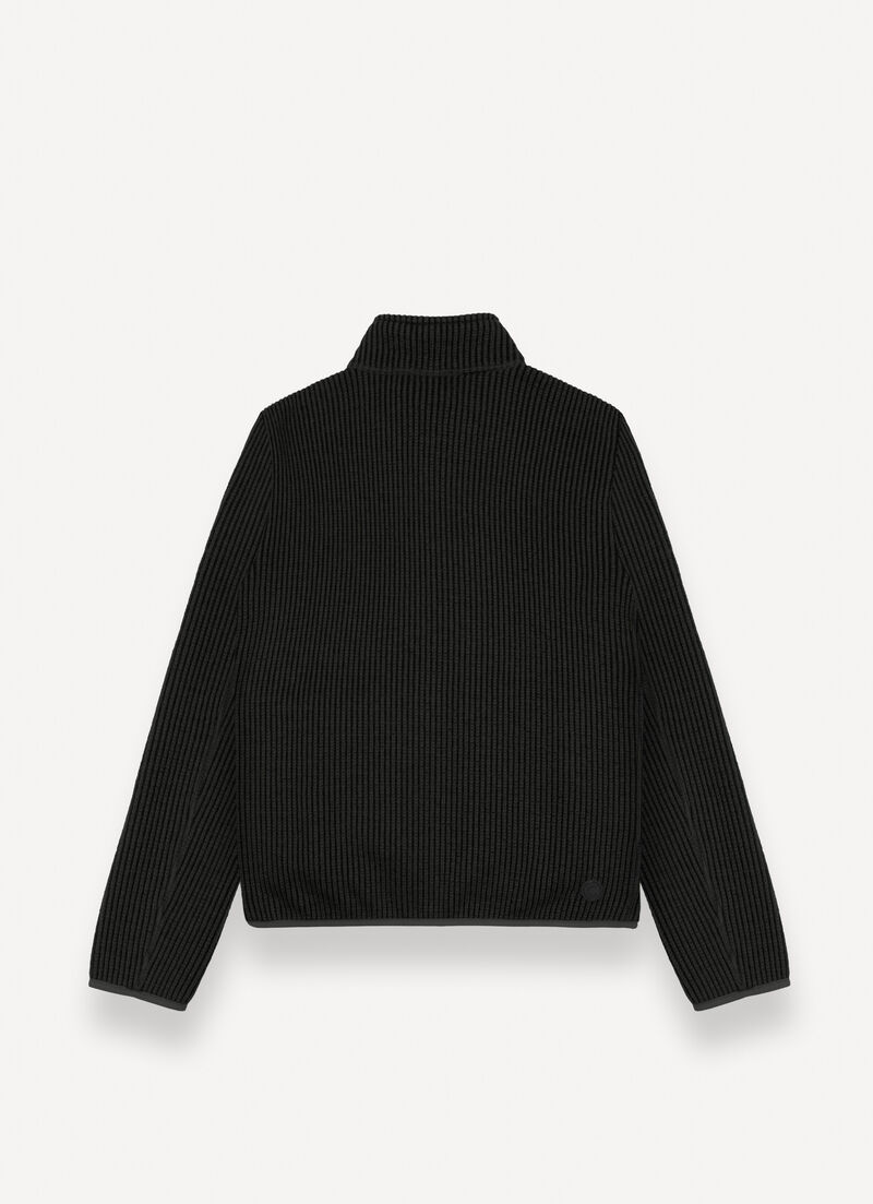 Rib-knit pullover with zip