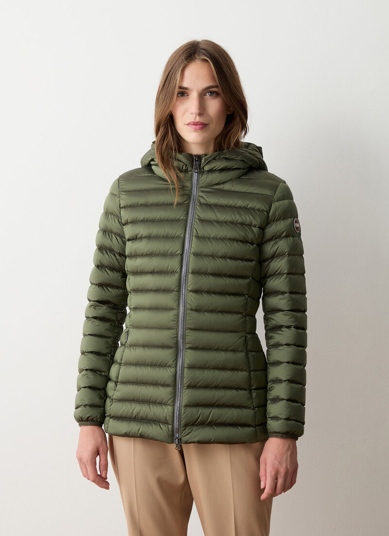 Fitted down jacket with hood