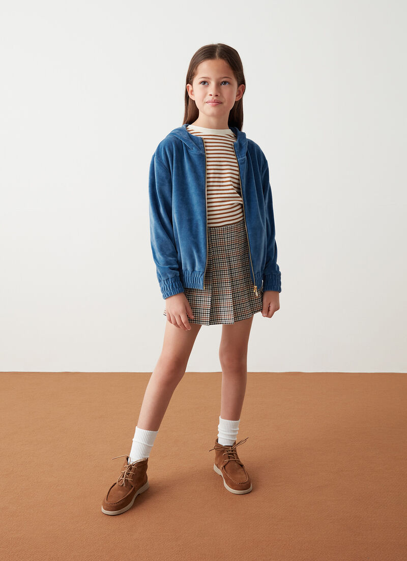 Velvet sweatshirt with zip