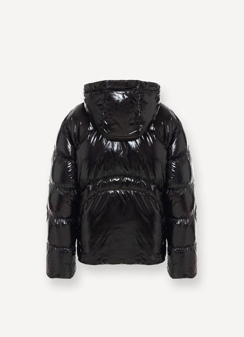 Glossy hooded down jacket