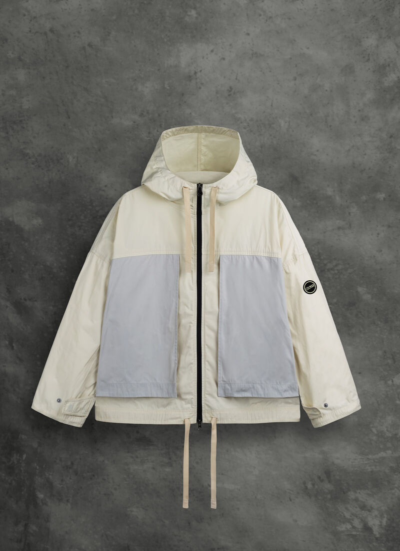 Unlined hooded colour-block jacket