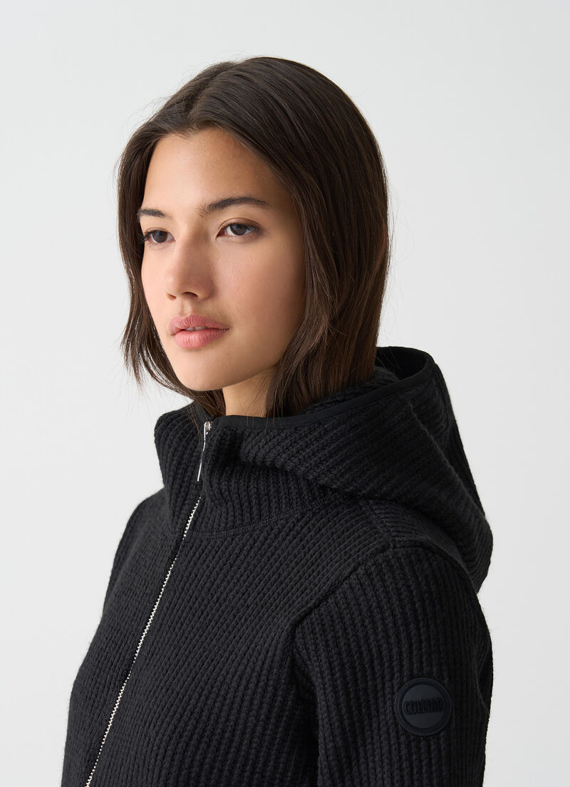Rib-knit pullover with hood