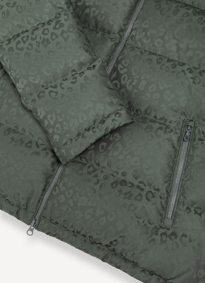 Animal-print hooded down jacket