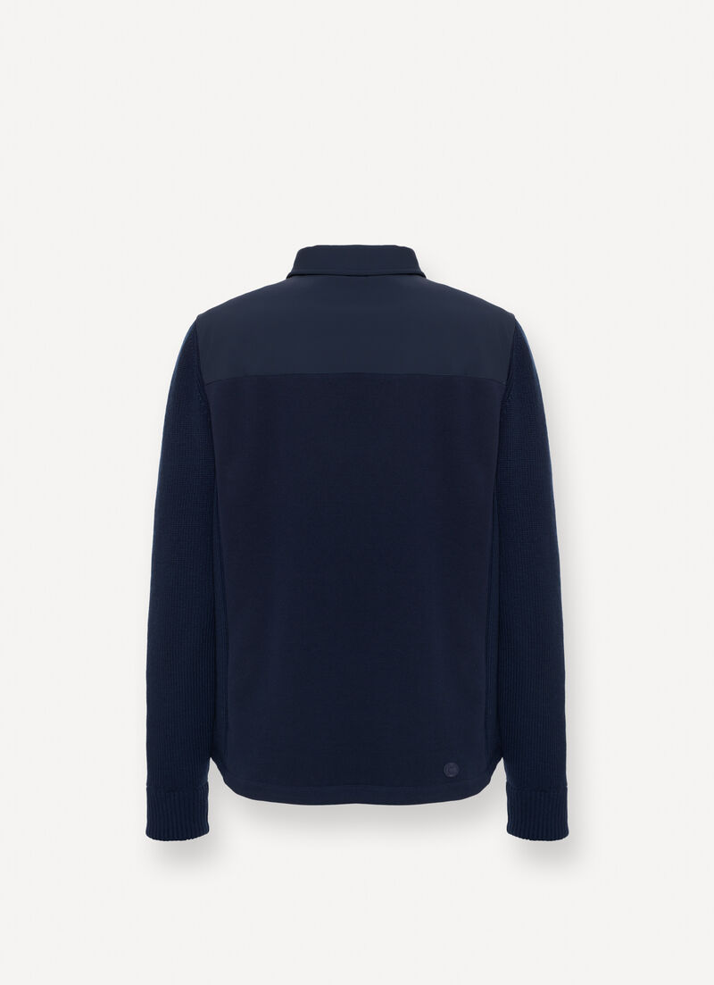 Shirt jacket with knit sleeves